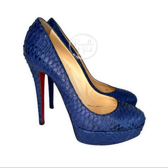 Christian Louboutin Blue Python Bianca Platform Pumps Size 37.5 Snakeskin Snake - Picture 2 of 12